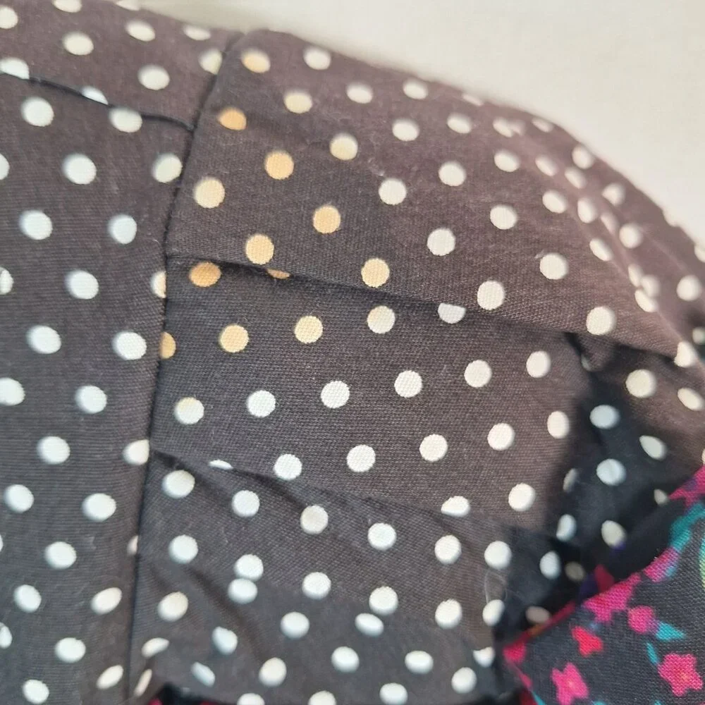 Vintage 80s shoulder pad polka dot floral black dress size 4 - Picture 5 of 6